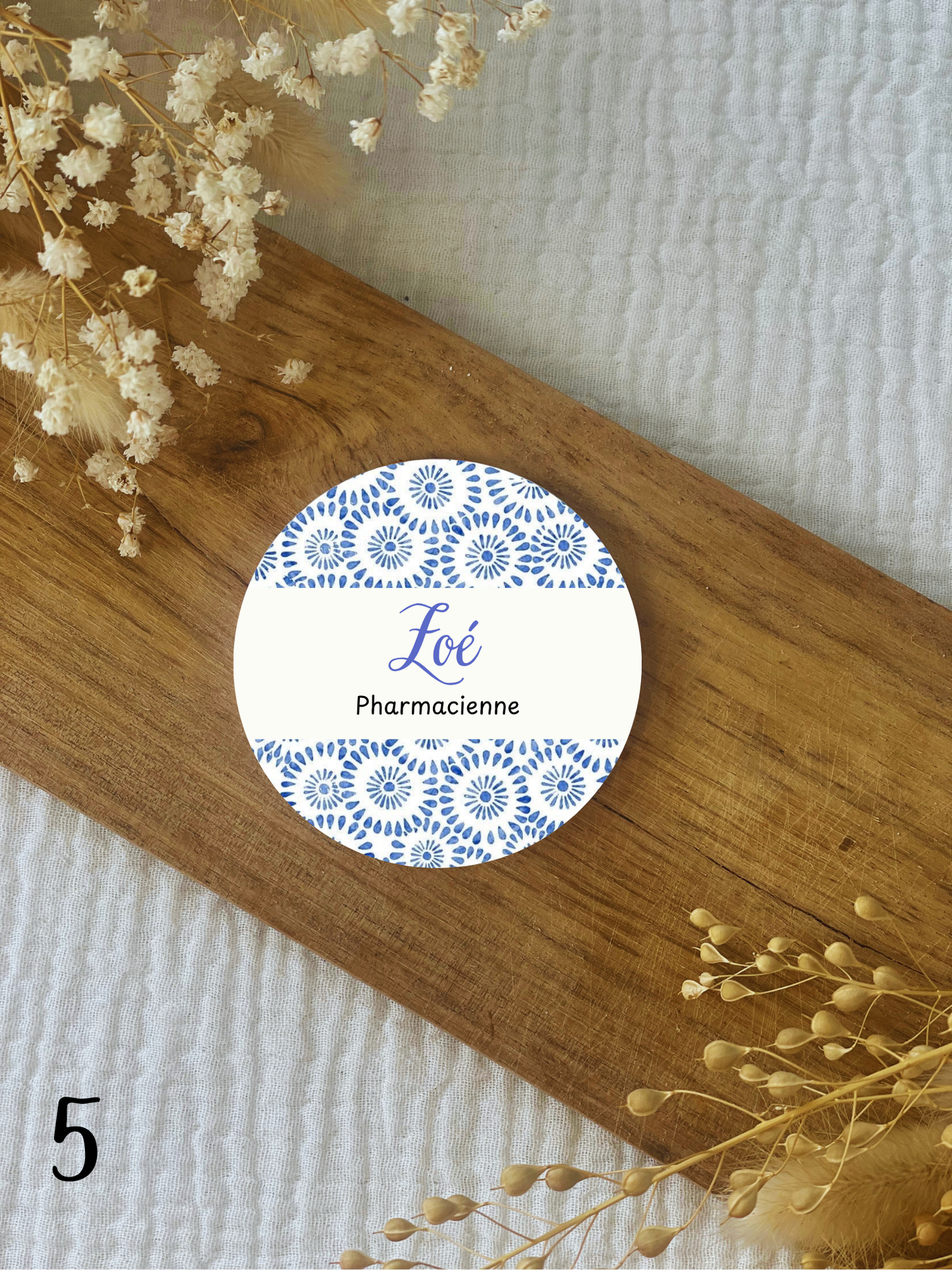 Badge soignant personnalisé 75mm feuillage